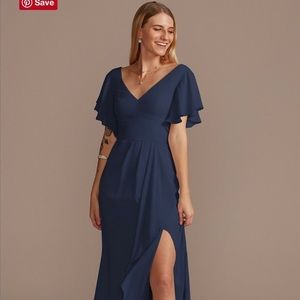 David’s Bridal Flutter Sleeve Bridesmaid Dress With Cascade